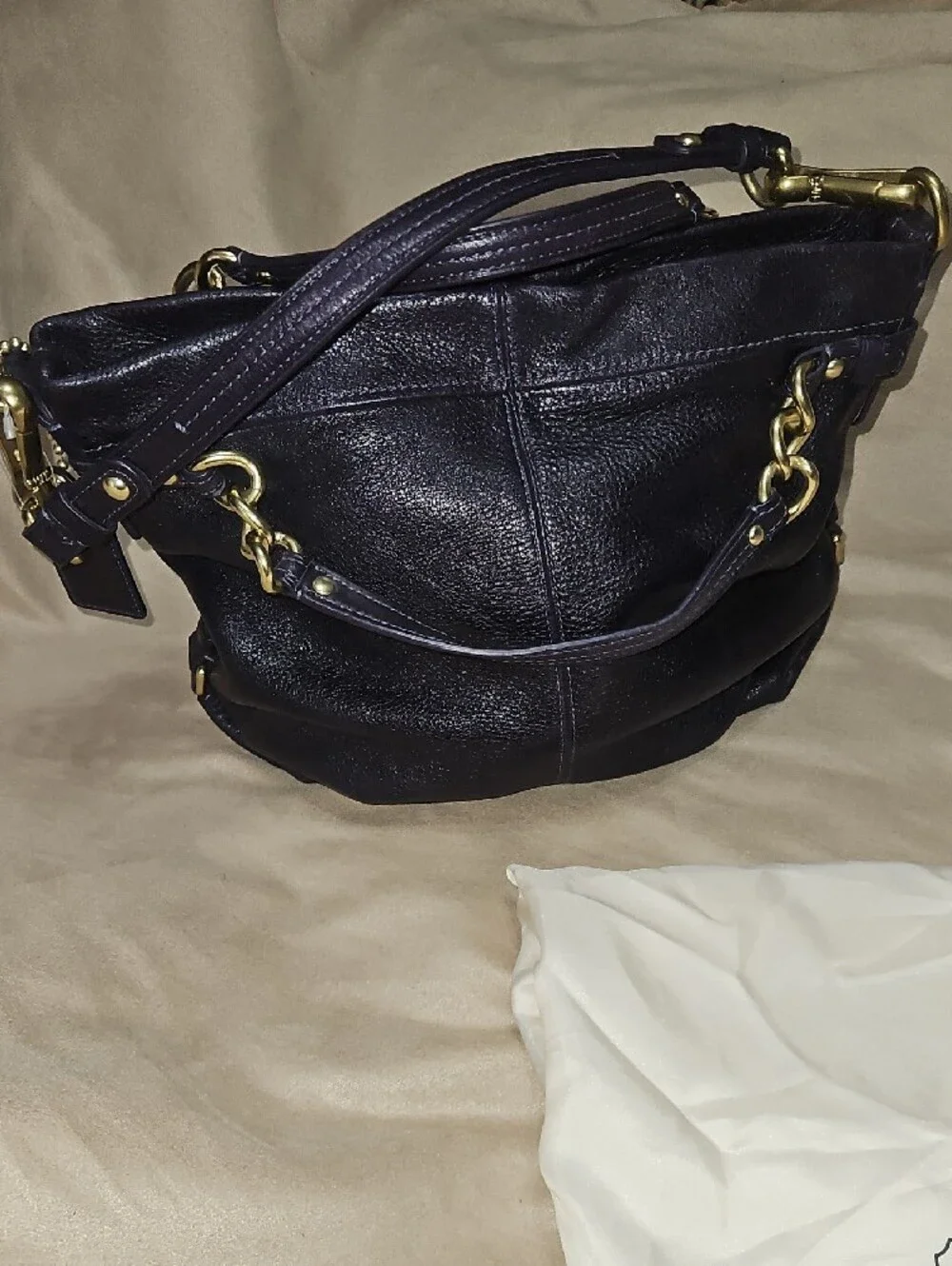 Coach Purple Leather Shoulder Bag with Gold-Tone Hardware